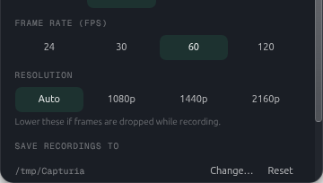 Save recordings to, in HUD settings