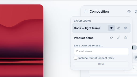 Saved looks popover